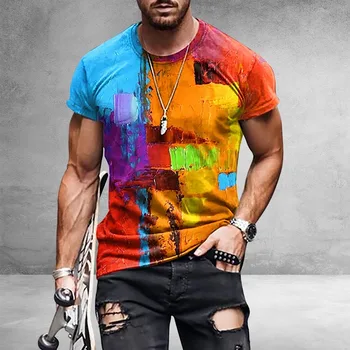 Мужские винтажные футболки оверсайз с коротким рукавом 2023, Летняя приталенная футболка с 3D-принтом в этническом стиле харадзюку с круглым вырезом и графическим рисунком