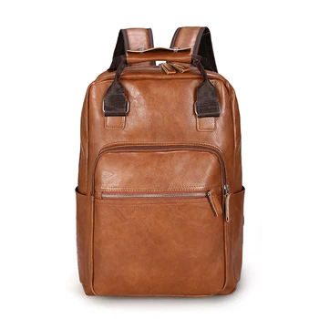 Мужской рюкзак из искусственной кожи, большие рюкзаки для ноутбуков, повседневная школьная сумка для подростков, мальчиков, коричневый, черный