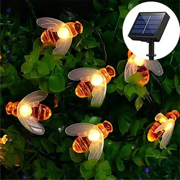 На открытом воздухе Солнечная гирлянда Bees Light 50LED 8 режимов Солнечная лампа Водонепроницаемая для садов Свадебной вечеринки Дня Святого Валентина Рождественской елки домов