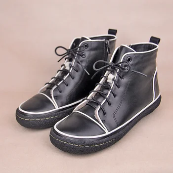 Новые женские ботильоны из натуральной кожи, зимние зимние ботинки с теплым мехом внутри, роскошная обувь на плоской подошве, женские черные ботинки на шнуровке