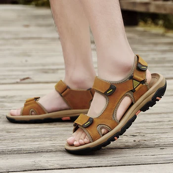 Новые летние Мужские сандалии из натуральной кожи, Модный дизайн, Дышащая Повседневная обувь, Мужские Уличные кроссовки с мягкой подошвой, Пляжные сандалии