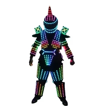Новые светящиеся костюмы с подсветкой, полноцветный светодиодный танцевальный костюм робота на сцене для празднования ди-джея в ночном клубе.