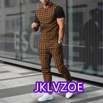 Новый летний мужской спортивный костюм для бега, трендовая винтажная футболка с 3D-принтом, уличный костюм, мужская одежда, спортивные длинные брюки, комплекты из 2 предметов