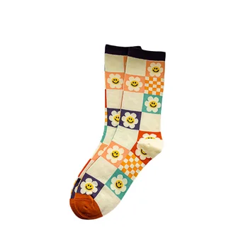 Носки с набивным рисунком, женские носки до щиколотки, милые хлопковые короткие носки в стиле харадзюку с цветочным принтом