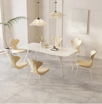 Обеденный стол на каменной плите, современный простой в скандинавском стиле, небольшой бытовой терраццо, светло-роскошный чистый красный обеденный стол прямоугольной формы
