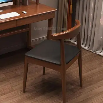 Обеденный стул из массива дерева комбинированный бытовой простой стул современный письменный стул Скандинавский стул для отдыха со спинкой магазин чая с молоком стул из рога