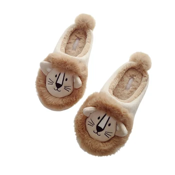 Осенне-зимние новые милые теплые домашние тапочки с изображением маленького льва, нескользящие женские туфли с закрытым каблуком