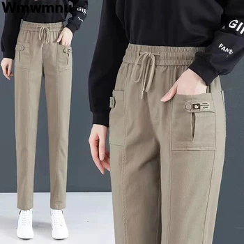 Повседневные эластичные брюки-карандаш с высокой талией до щиколоток, Корейские тонкие прямые брюки, весенне-осенние Женские брюки 2023 года выпуска, новинка