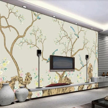 Пользовательские обои 3d фреска большая высококачественная ручка цветок птица фон папье-маше гостиная спальня ресторан кафе обои
