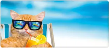 Расширенный Большой Игровой Коврик для мыши Cute Cat on Beach Chair XXL Размер Клавиатуры Коврик Для Мыши Настольный Коврик 35,4 x 15,7 дюйма