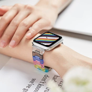 Ремешок радужных цветов Для Apple Watch Strap 876 5 4 3 SE 42 мм 38 ММ 44 Мм 40 мм Модный Ремешок Для iWatch 41 мм 45 ММ Smart Watch correa