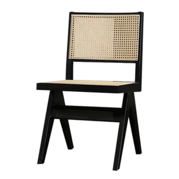 Ротанговые черные Индивидуальные обеденные стулья Деревянные игровые кресла для отдыха Дизайнерская мебель для балкона Sillas Comedor DC026 WYH