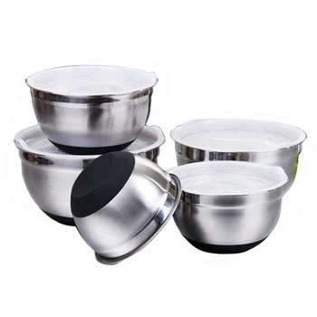 Салатница из нержавеющей стали с крышкой, толстое силиконовое дно, нескользящая чаша для смешивания, инструменты для выпечки своими руками, профессиональная посуда для выпечки