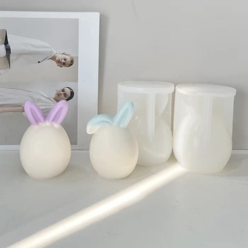Силиконовая форма для круглой свечи с кроликом-яйцом, 3D Форма для свечи с кроликом, превращающим сахар, Форма для мыла для ароматерапии с кроликом-пасхалкой на Хэллоуин