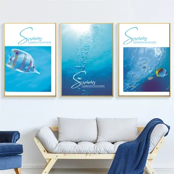 Современная синяя Морская рыба, плакат о летних каникулах, печать на холсте, Настенное искусство, Украшение дома в гостиной