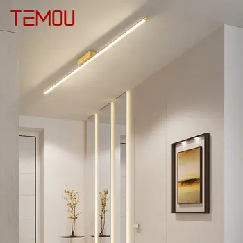 Современный латунный потолочный светильник TEMOU LED Creative Simplicity Лампа с длинной полосой для домашнего декора гардероба веранды прохода