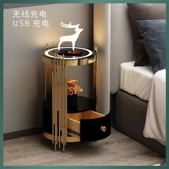 Современный минималистичный светлый роскошный диван для гостиной, прикроватная тумбочка для спальни, передвижной круглый журнальный столик с лампой тумбочка