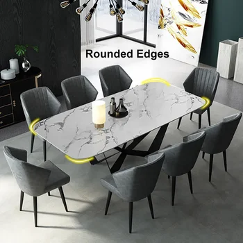 Современный стильный Обеденный стол размером 79 дюймов с прямоугольной белой столешницей из искусственного мрамора, размером 78,7 