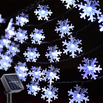 Солнечные гирлянды в виде снежинок, уличный водонепроницаемый сказочный светильник с 8 режимами освещения, светодиодная гирлянда на солнечной батарее для декора дома и сада