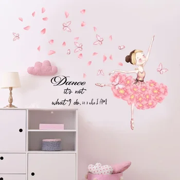 Танцующая Девушка, Наклейка на стену с Розовой Бабочкой, Украшение гостиной, Наклейка на стену, Самоклеящаяся Наклейка на стену