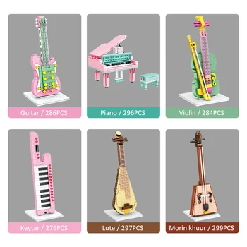 Творческая игрушка для сборки для детей Музыкальный инструмент Пианино Гитара Лютня Morin Khuur 3D Модель Алмазный строительный блок Кирпичи