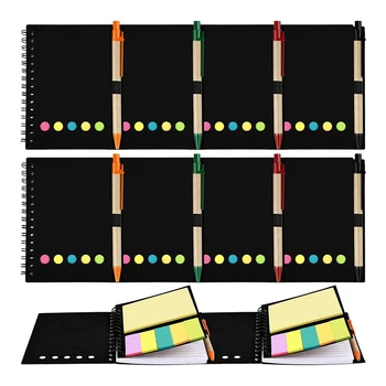 Упаковка из 8 блокнотов на спирали с подкладкой Блокнот в крафт-обложке Блокнот с ручкой В подставке Маркеры для страниц Стикеры для заметок Цветные указатели вкладок