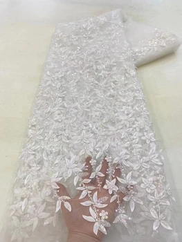 Французский тюль, кружево ручной работы из бисера, 3D стерео позиционирование, наклейка с изображением листьев, милая модная одежда, свадебная фата из ткани