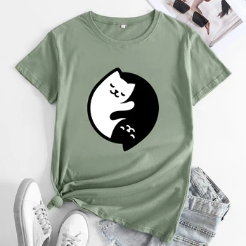 Футболка Yin Yang Cats, подарочная футболка для мамы с милой кошкой, Camiseta, Забавная женская футболка с даосским астрологическим балансом, топ