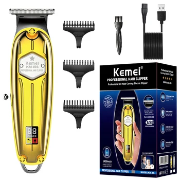 Цельнометаллический перезаряжаемый триммер для волос Kemei для мужчин, профессиональная машинка для стрижки бороды, литиевая батарея