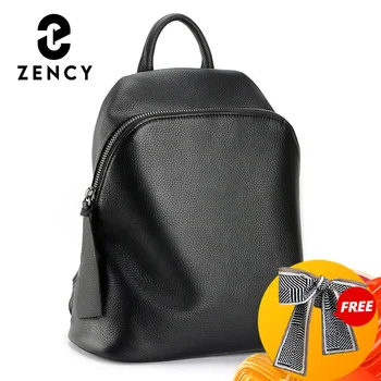 Черный женский рюкзак Zency из воловьей кожи, 100% натуральная кожа, винтажные дорожные сумки, школьный рюкзак для ноутбука для девочек, повседневный рюкзак для отдыха
