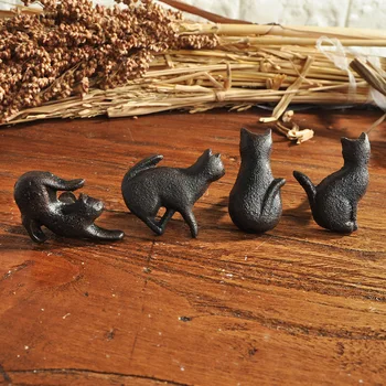 Чугунные матово-черные ручки в форме кошки, ручки для американских дверных ящиков, тяги и ручки для шкафов, креативный декор, мебельная фурнитура