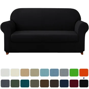 Эластичный текстурированный сетчатый чехол из 2 частей, чехлы для диванов черного цвета для гостиной, чехлы для диванов